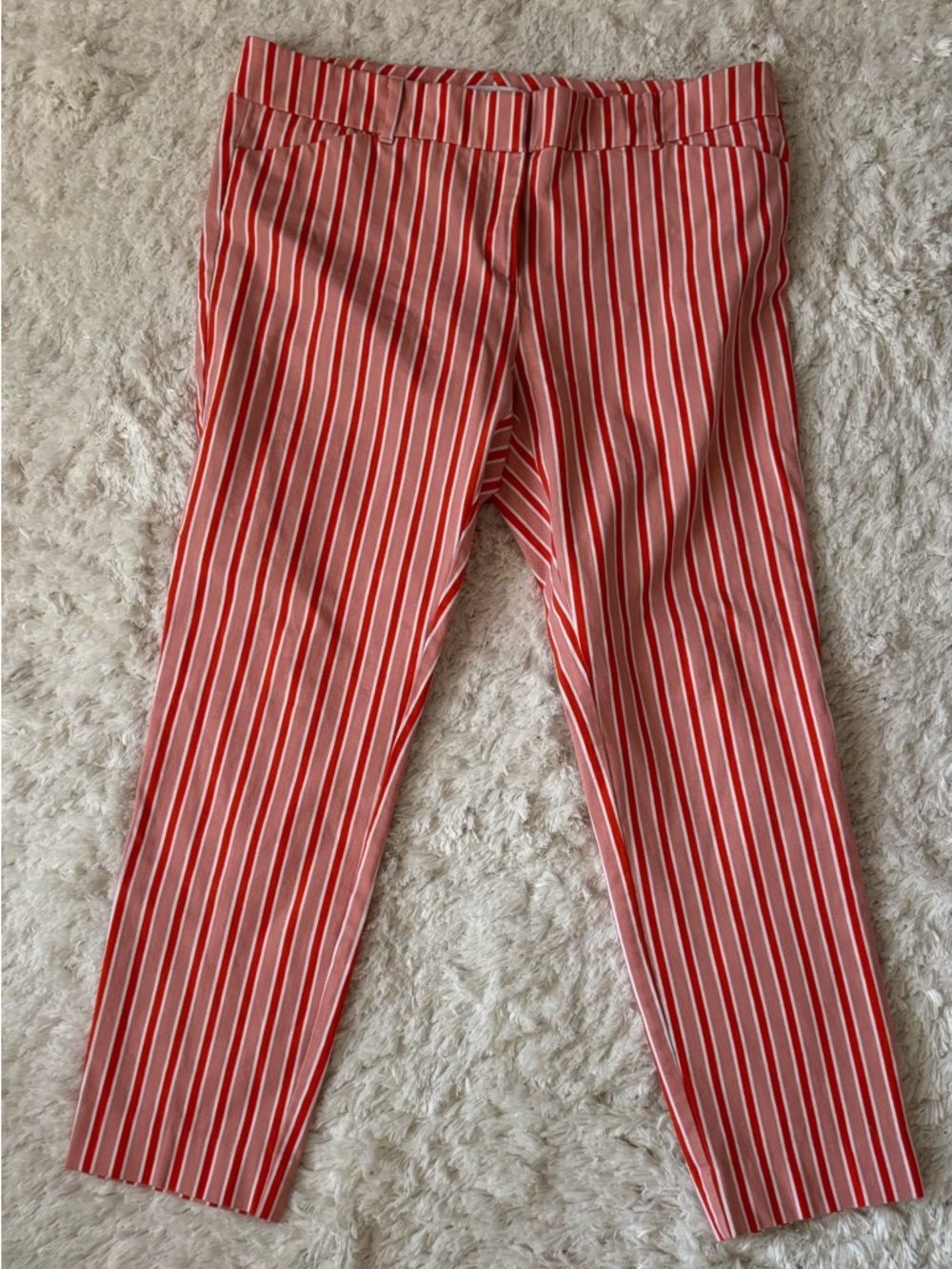 New York & Company Red Pink and White Striped Pull-On Pants candy stripe